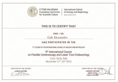 Certificazione Dott. Alessandro Galì - International school of Urology an Nephrology