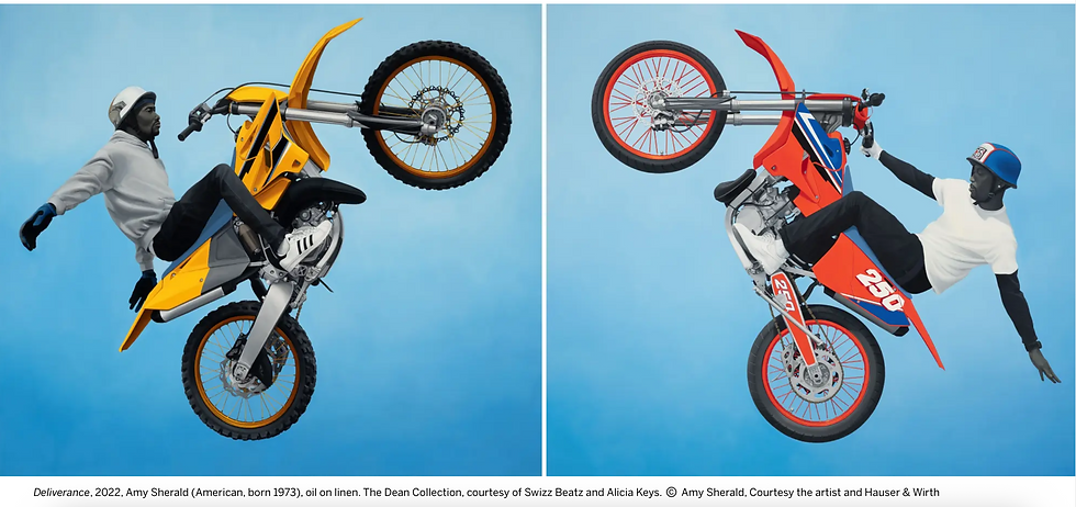 Deliverance, 2022, Amy Sherald (American, born 1973), oil on linen. The Dean Collection, courtesy of Swizz Beatz and Alicia Keys. ©️ Amy Sherald, Courtesy the artist and Hauser & Wirth contemporary art