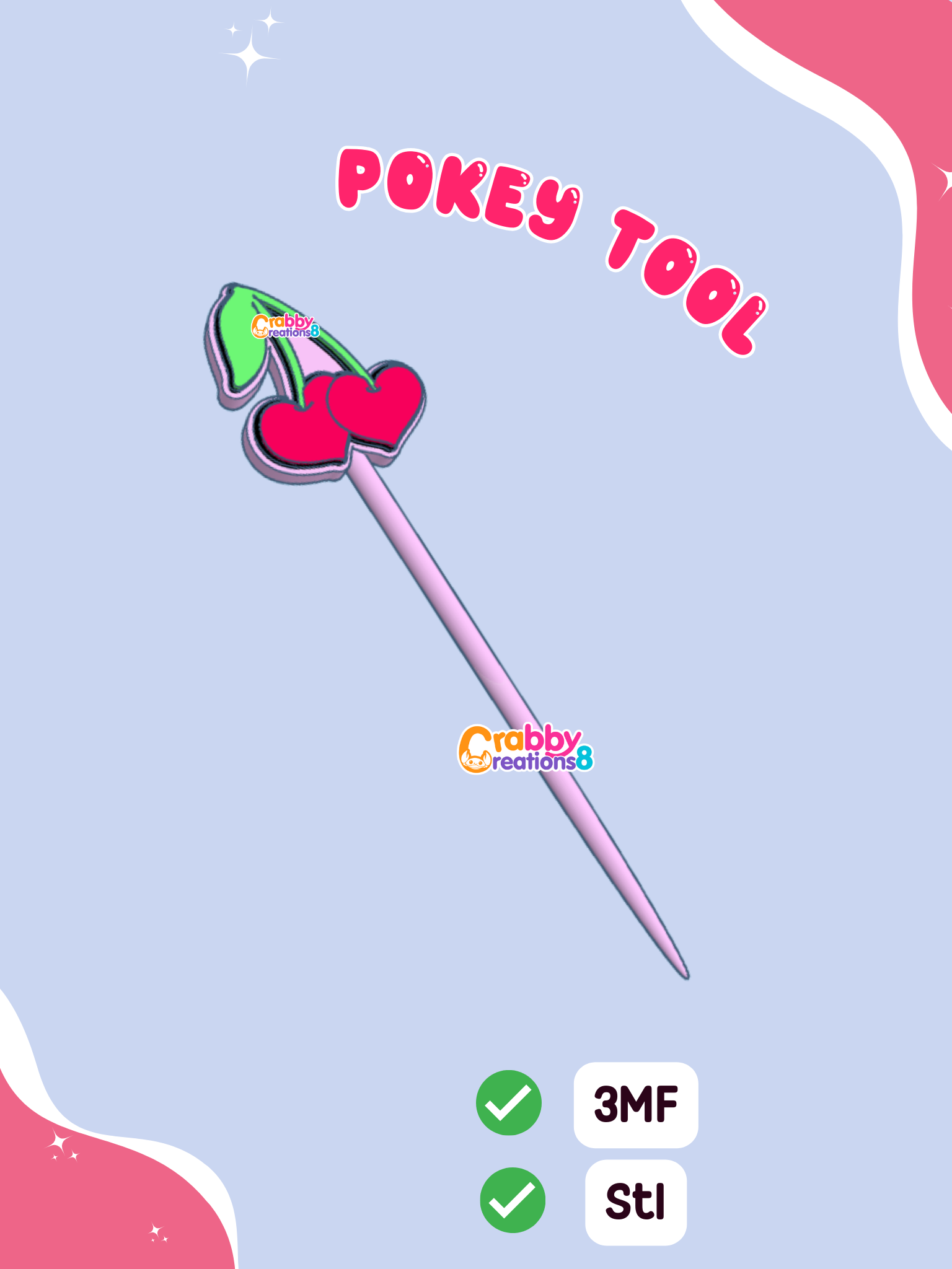 Heart Cherry Pokey Tool STL, 3MF
