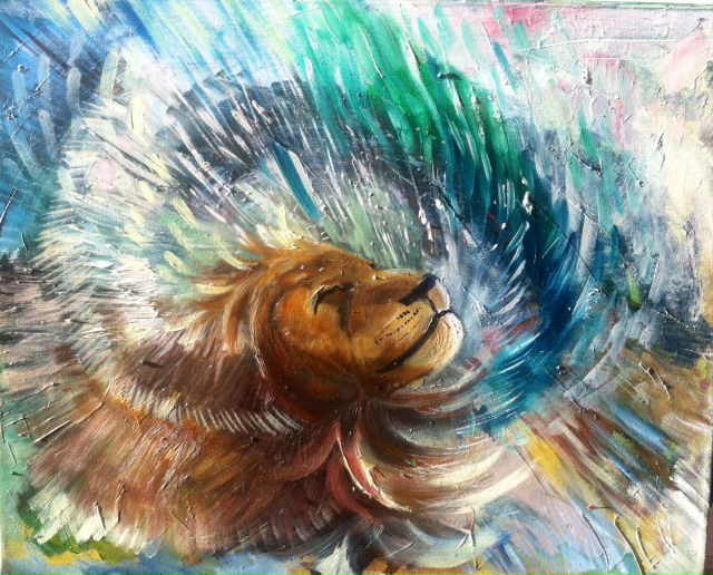lion shaking mane