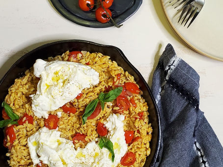 Blistered Cherry Tomato Orzo with Burrata