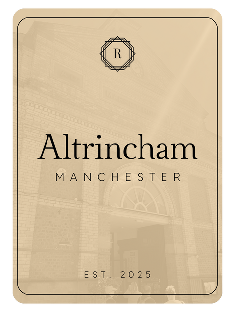 Vintage-style mockup showing Altrincham, Manchester, the location of Reformer Studio.