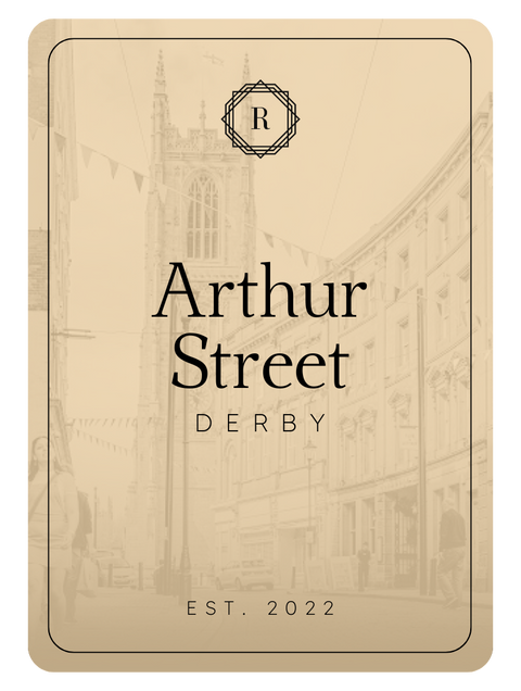 Vintage-style mockup showing Arthur Street, Derby, the location of Reformer Studio.