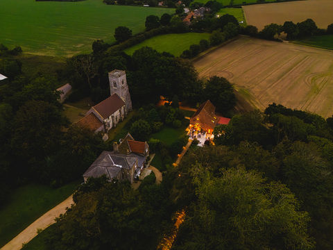 Ariel view of The Reading Room at night