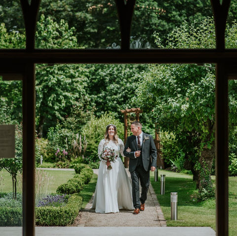 Wedding ceremony bride entering The Reading Room