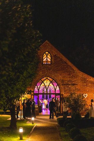 The Reading Room lit up at night