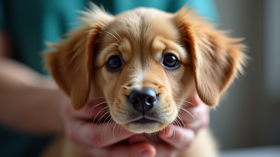Close-up view of a puppy being gently handled during grooming