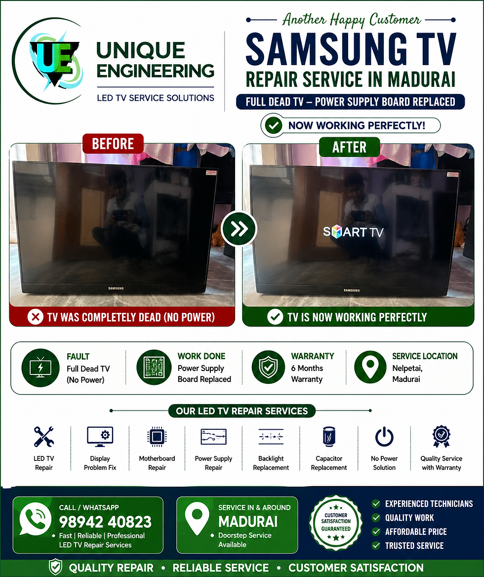 Samsung TV Repair Service in Nelpettai, Madurai | Samsung LED TV Repair by Unique Engineering