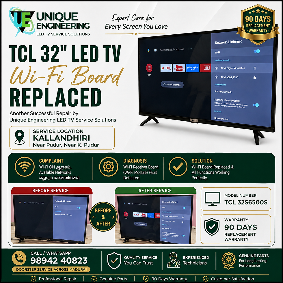 TCL TV Repair Service in Kallandhiri, Madurai – TCL 32S6500S Smart TV Wi-Fi Board Replacement