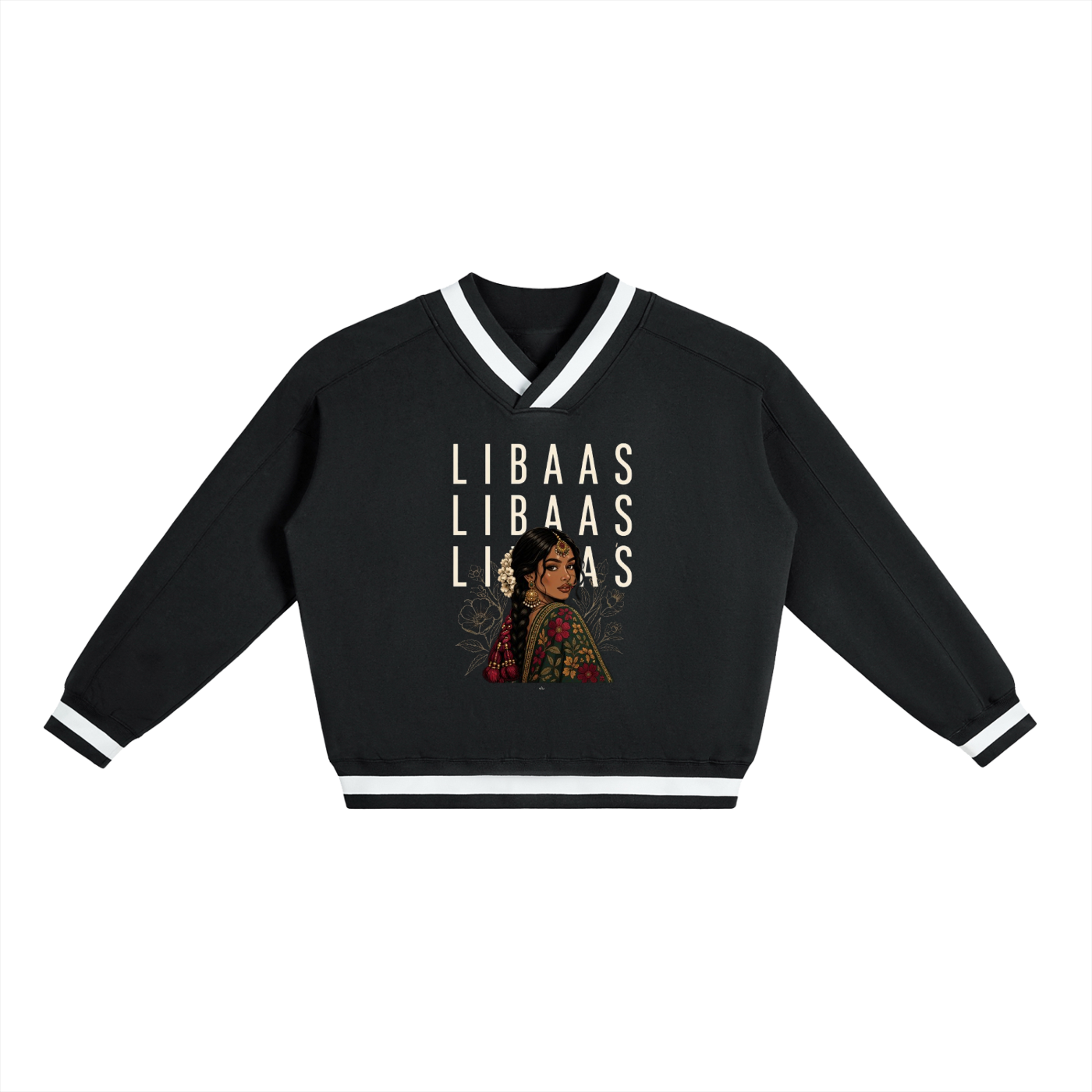 V-Neck Contrast Collar Boxy Sweatshirt