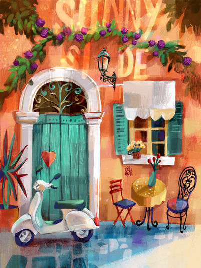 sunny street of Italy illustration
