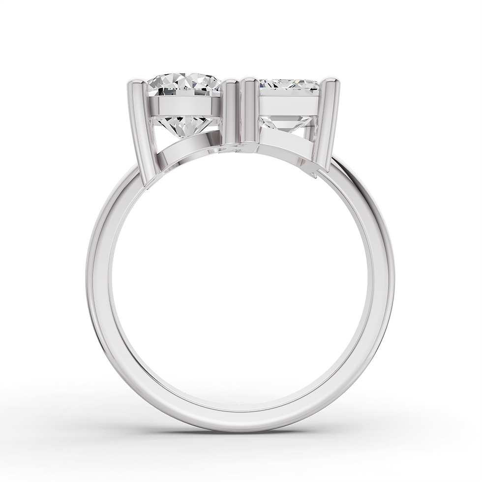 Thumbnail: Round and Emerald Cut Lab Grown Diamond Two Stone Ring