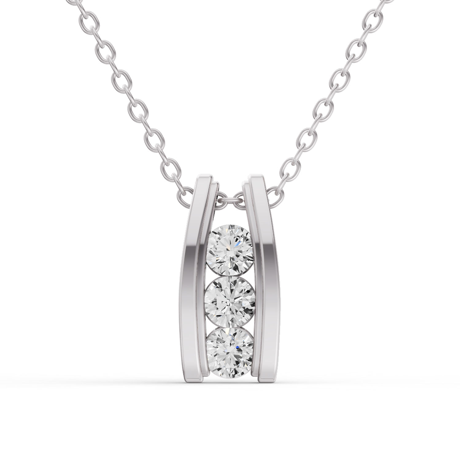 Round Lab Grown Diamond Three Stone Ladder Pendant Channel
