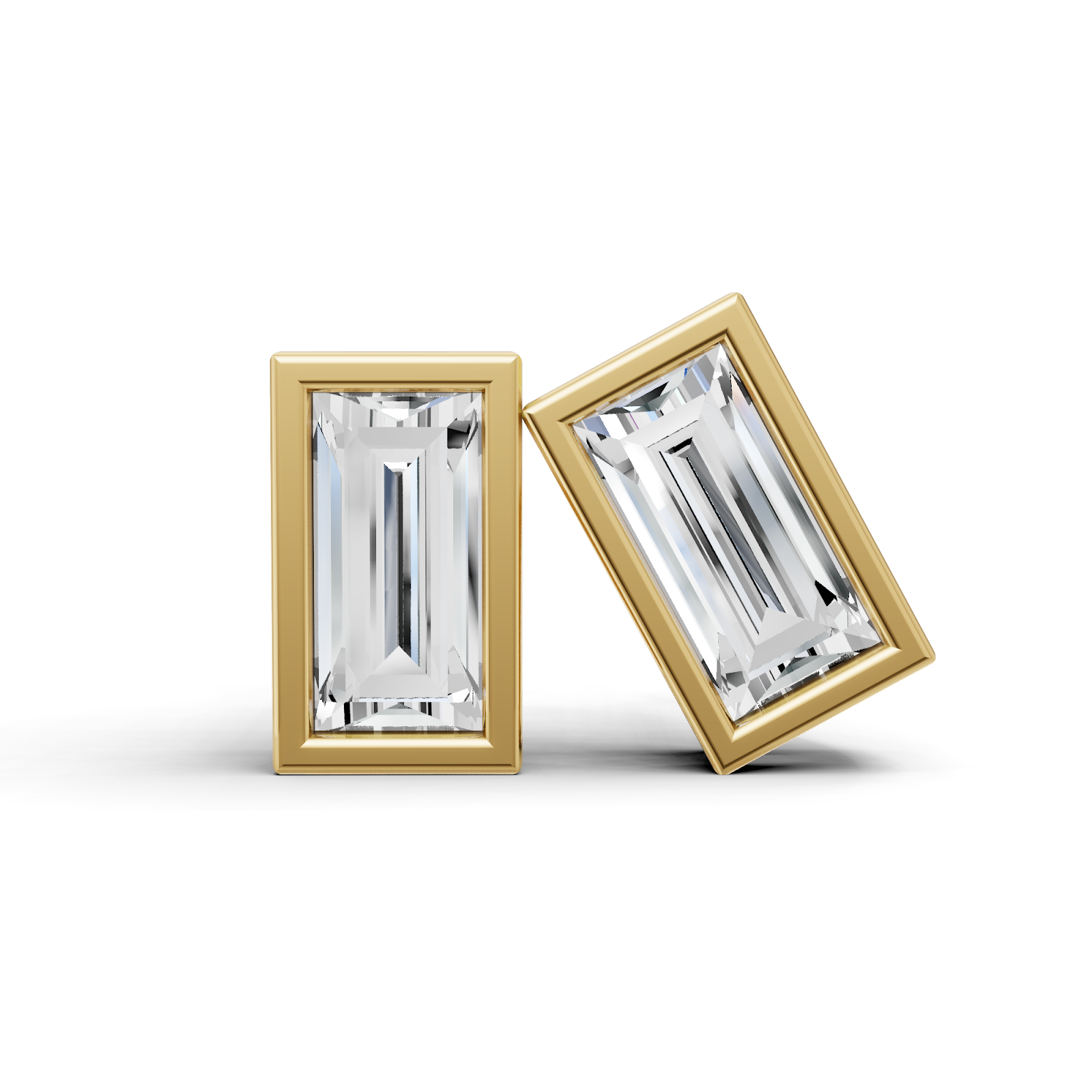 Lab Grown Baguette Shape Diamond Solitaire Earrings Bezel