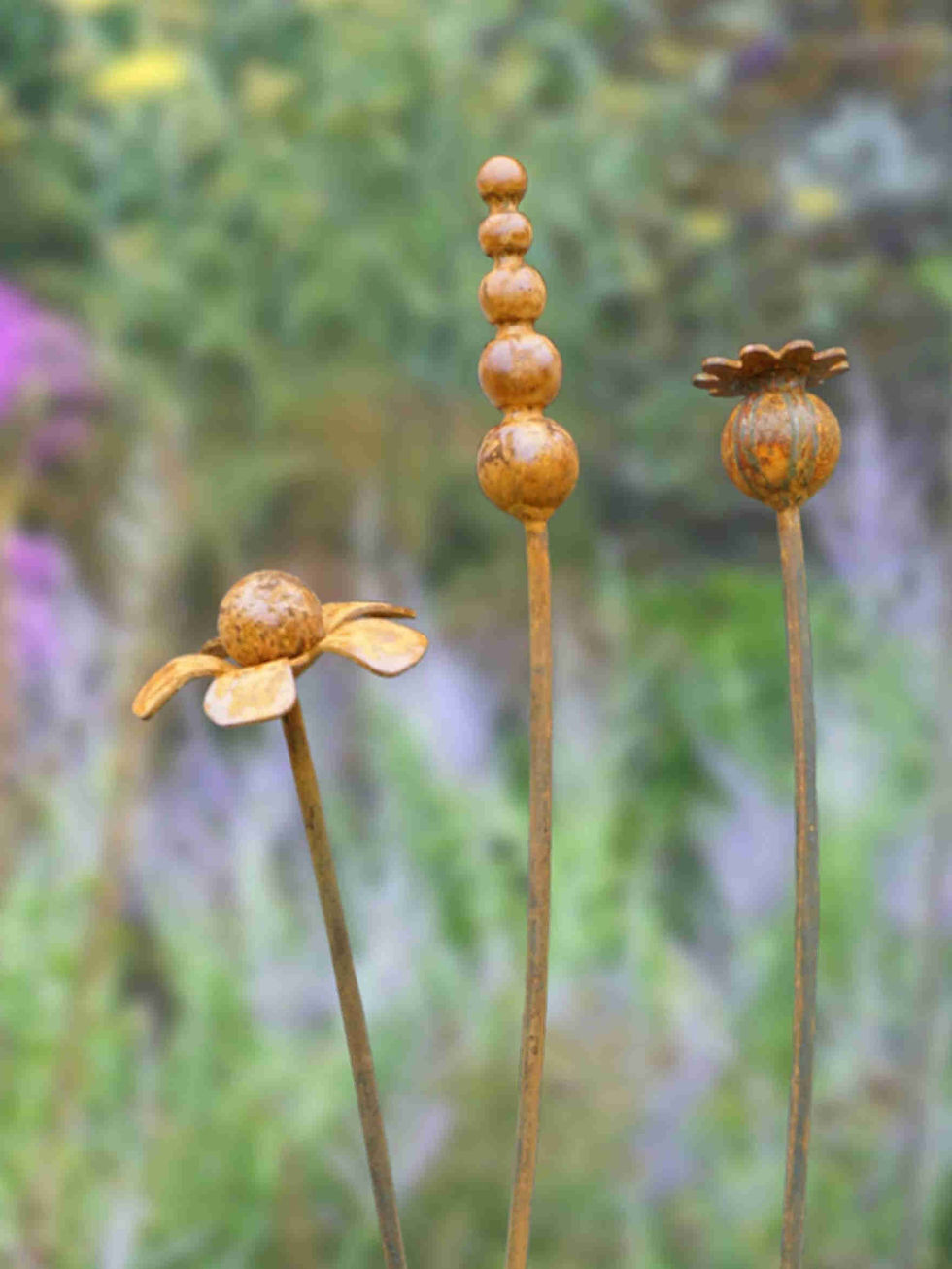 Rusty metal Mixed Flowers. Garden art sculptures. Set of 3 Decorative garden art Ferric Garden