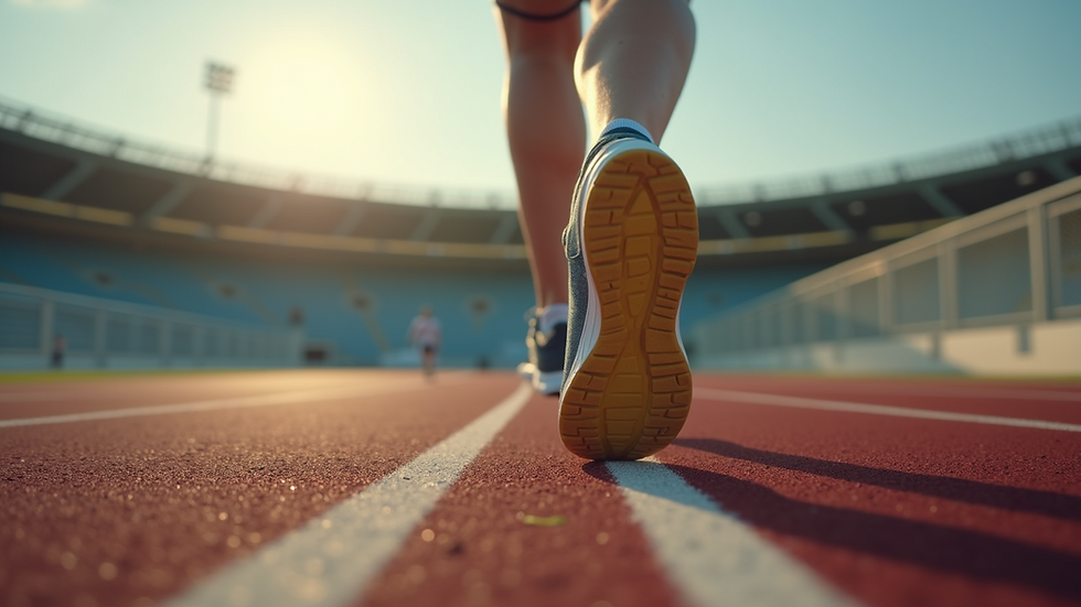 Close-up view of a running shoe on a track
