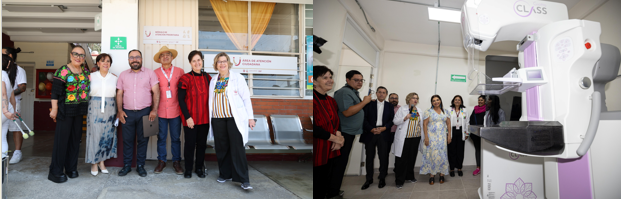 La Jefa de Gobierno, licenciada Clara Brugada Molina, y la doctora Nadine Gasman Zylbermann, supervisan el funcionamiento del nuevo mastógrafo gratuito en la Casa de las Tres Erres en Coyoacán.