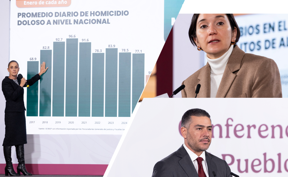 integrantes del gabinete de seguridad presentando el reporte mensual de seguridad