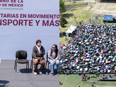 La Jefa de Gobierno, Clara Brugada Molina, junto a autoridades y estudiantes durante la entrega de tarjetas del nuevo programa social en la Utopía Mixiuhca.