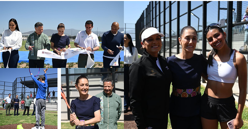 La Presidenta Claudia Sheinbaum Pardo y el Gobernador Julio Menchaca Salazar durante la develación de la placa inaugural en la Ciudad Deportiva de Alto Rendimiento en Pachuca, donde supervisaron las instalaciones que albergarán más de 20 disciplinas olímpicas.