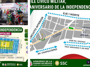 Elementos de la Secretaría de Seguridad Ciudadana implementan puntos de revisión y resguardo preventivo en el Centro Histórico de la Ciudad de México como parte del dispositivo especial por las festividades patrias.