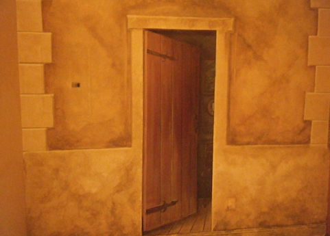 wall mural with trick the eye door mural