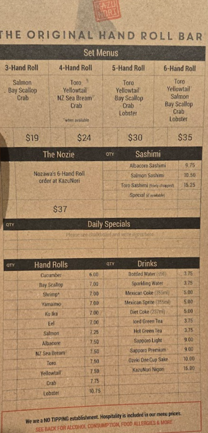 You will mark each selection with a pencil when you sit down and share with the waiter.