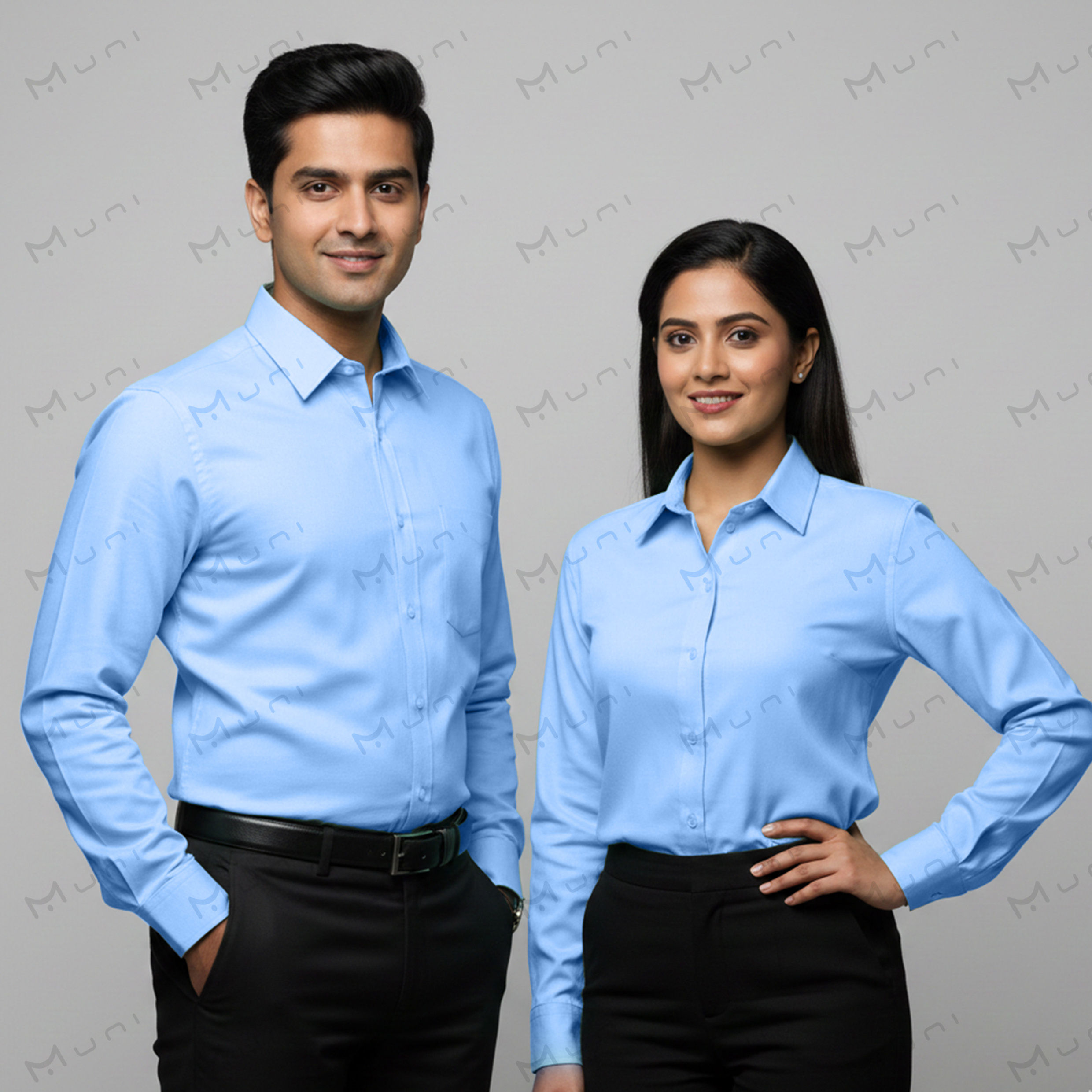 Light blue office staff uniform shirt for male and female corporate teams in India