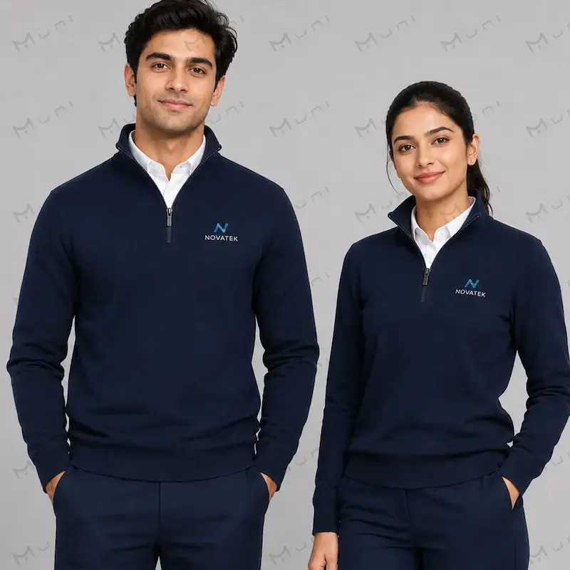 Navy quarter-zip pullover men & women India — field & security uniform | MUNI Uniforms