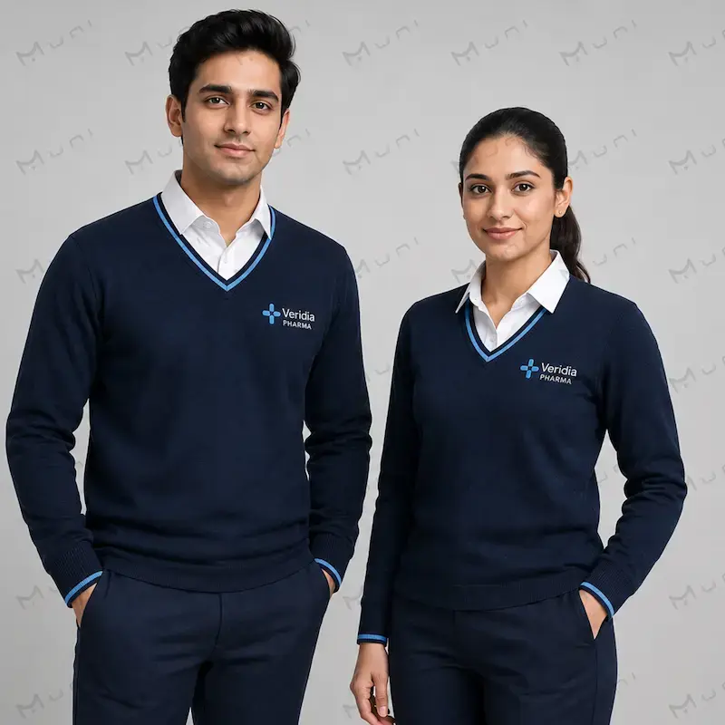 Navy v-neck sweater men & women India — office uniform | MUNI Uniforms