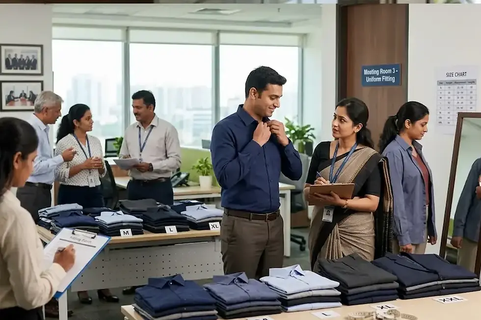 Office uniform size trial and fitting session for corporate staff India | MUNI Uniforms