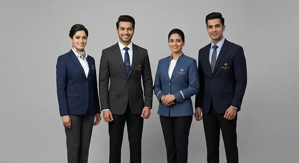 Hotel front office uniform India — formal shirt and blazer for reception staff