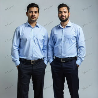 Light formal shirts and black trousers, suitable for hotel or commercial security guards.