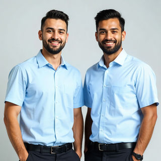Light grey and blue striped shirts on guards, showing a formal private security style.