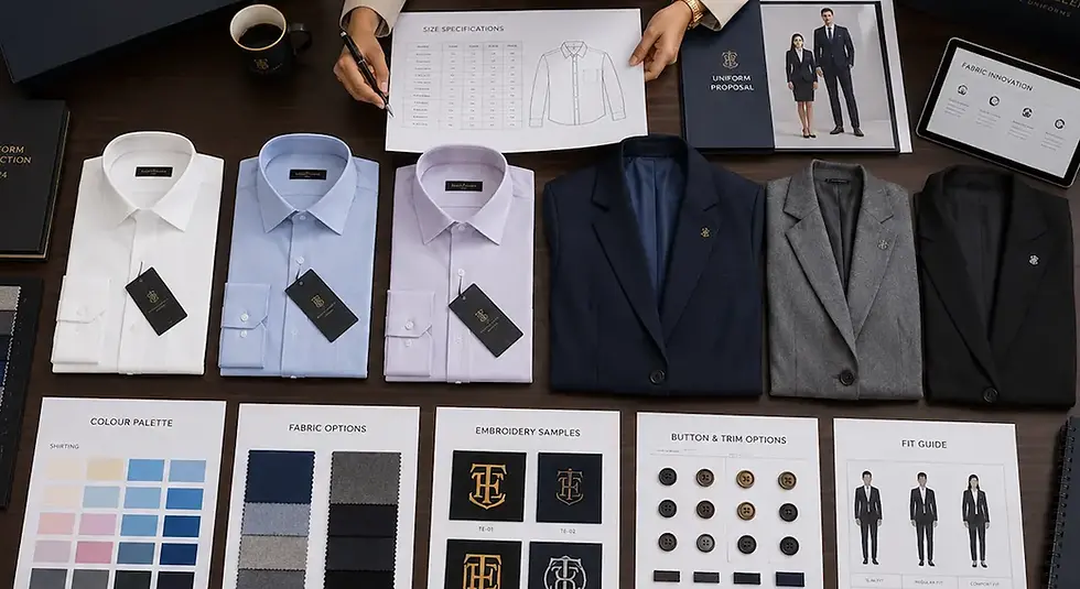 Office uniform fabric guide India — 65/35 polyester-cotton blend for corporate staff | MUNI