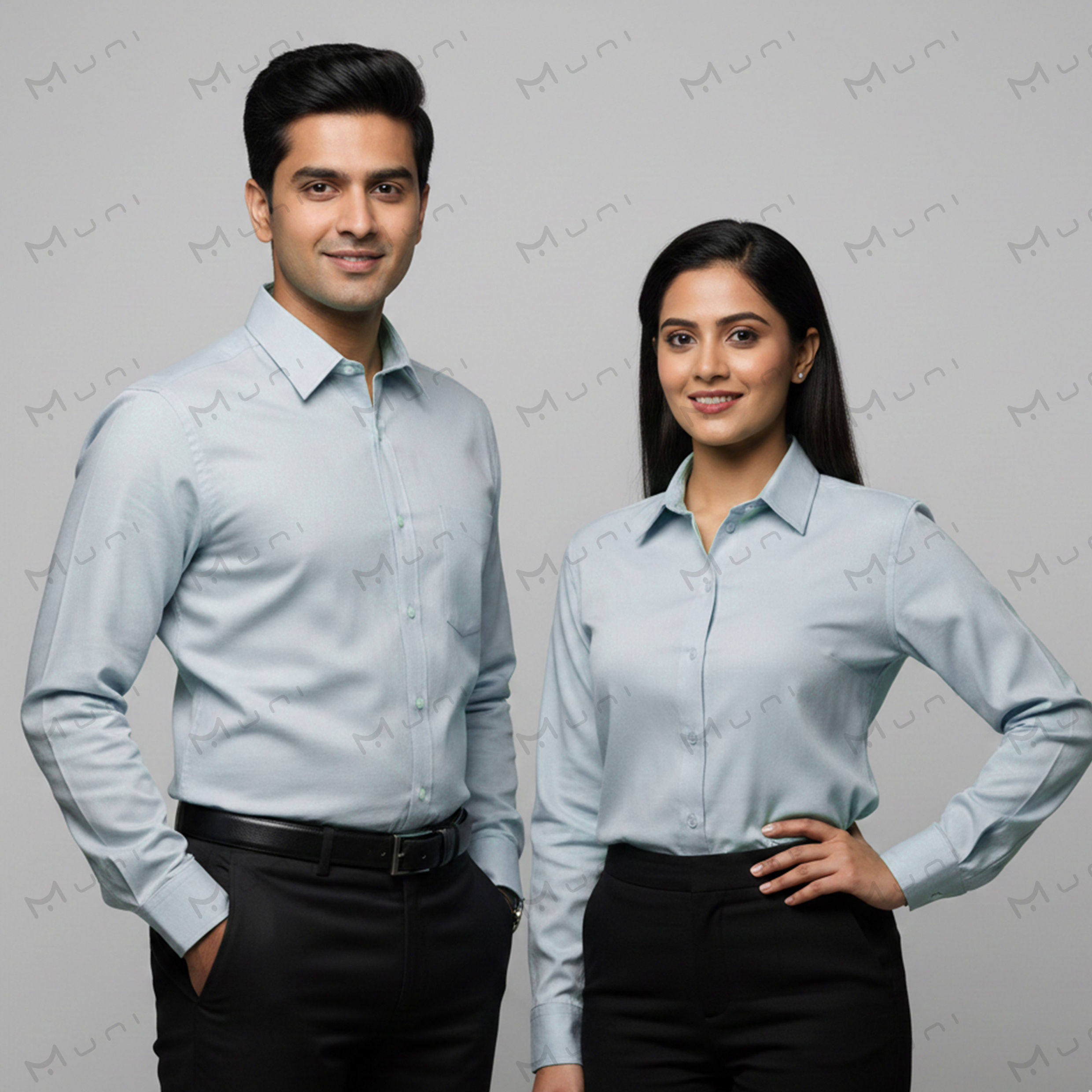 Light silver grey corporate staff uniform shirt for male and female office teams in India