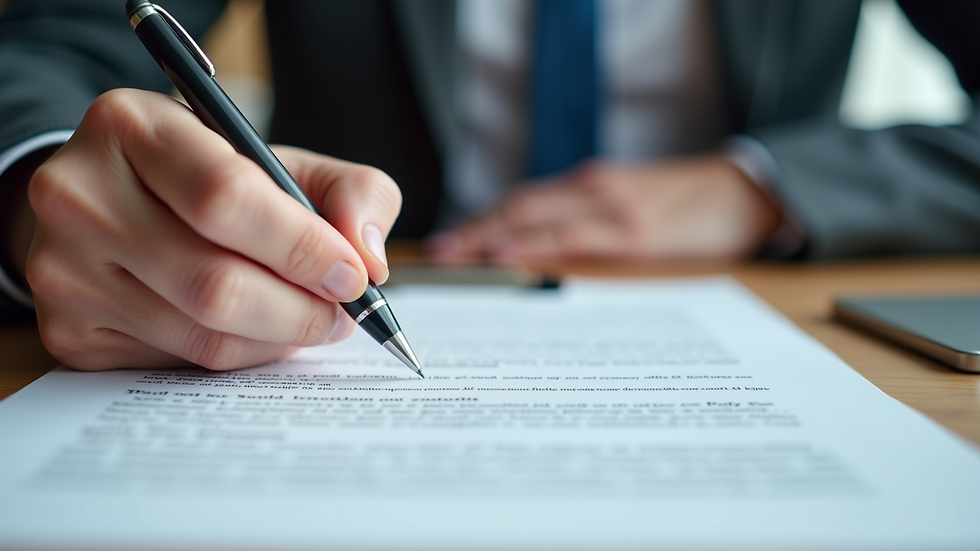 Close-up view of a real estate contract being signed