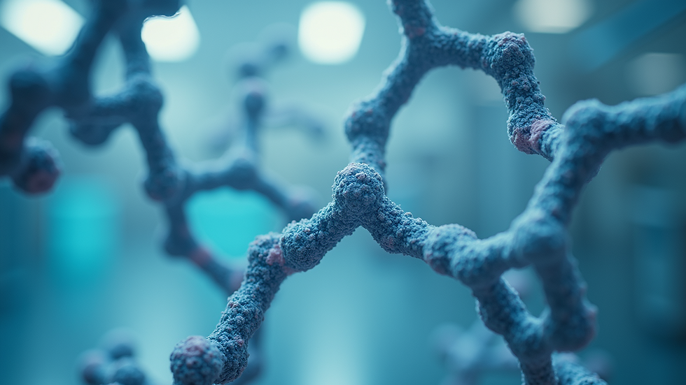 Eye-level view of peptide structures in a lab setting