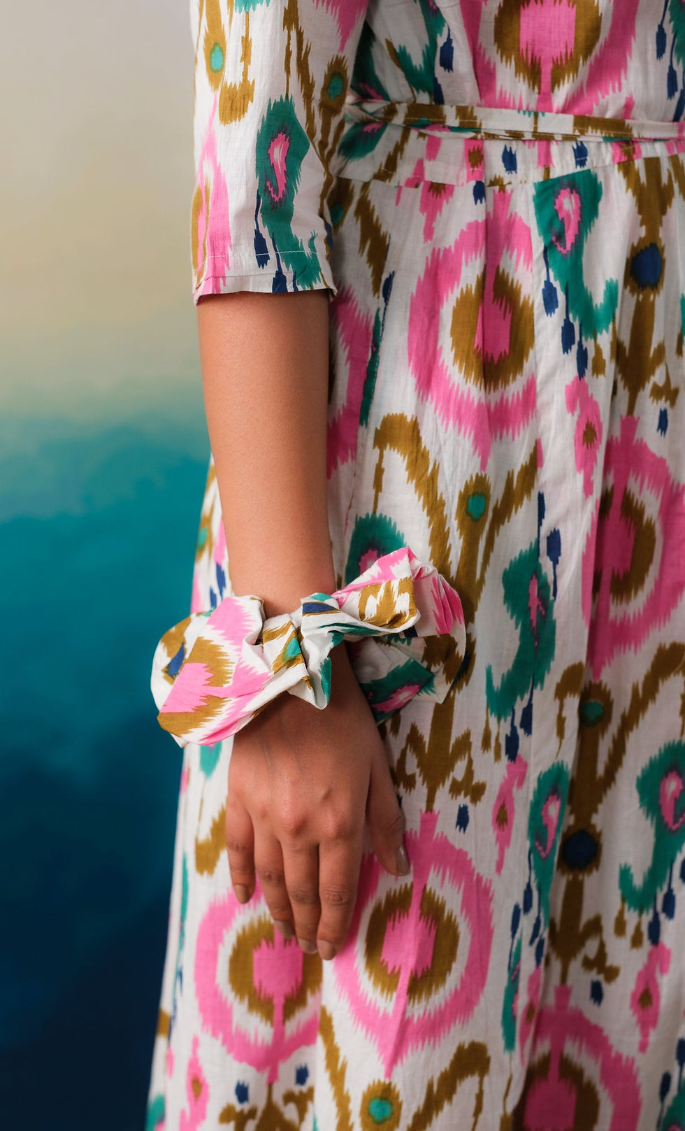 Thumbnail: Casablanca Muse – Hand Block Printed Cotton Wrap Dress - White Mosaic