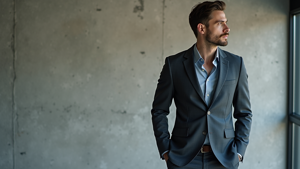 high angle view of men's outfit with blazer and casual pants