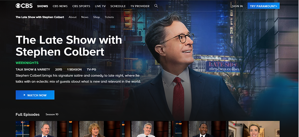 Screenshot of CBS's Late Show webpage