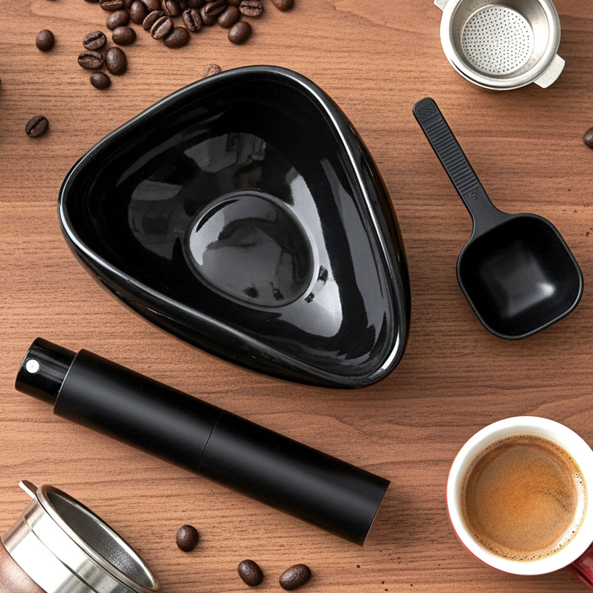 Coffee Bean Dosing Cup and Spray Bottle Kit - Ceramic Tray with Sprayer and Spoo