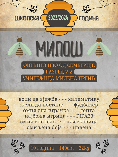 Мед. Пчеле. Полазак у школу. Вртић. Школарац. Успомена.