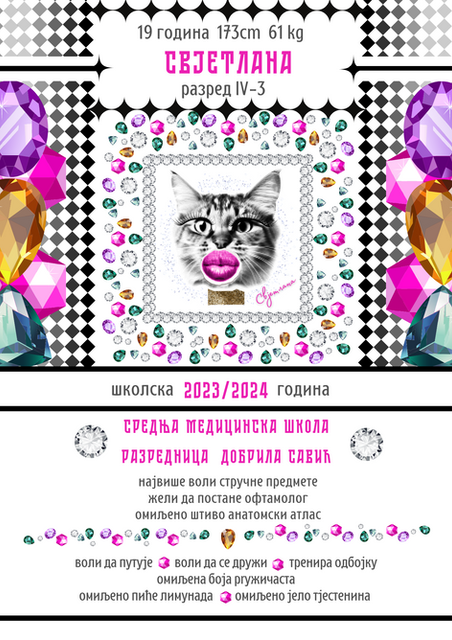 Мачка. Пинк. Полазак у школу. Вртић. Школарац. Успомена.