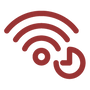 Simple red wireless network icon with curved signal lines.