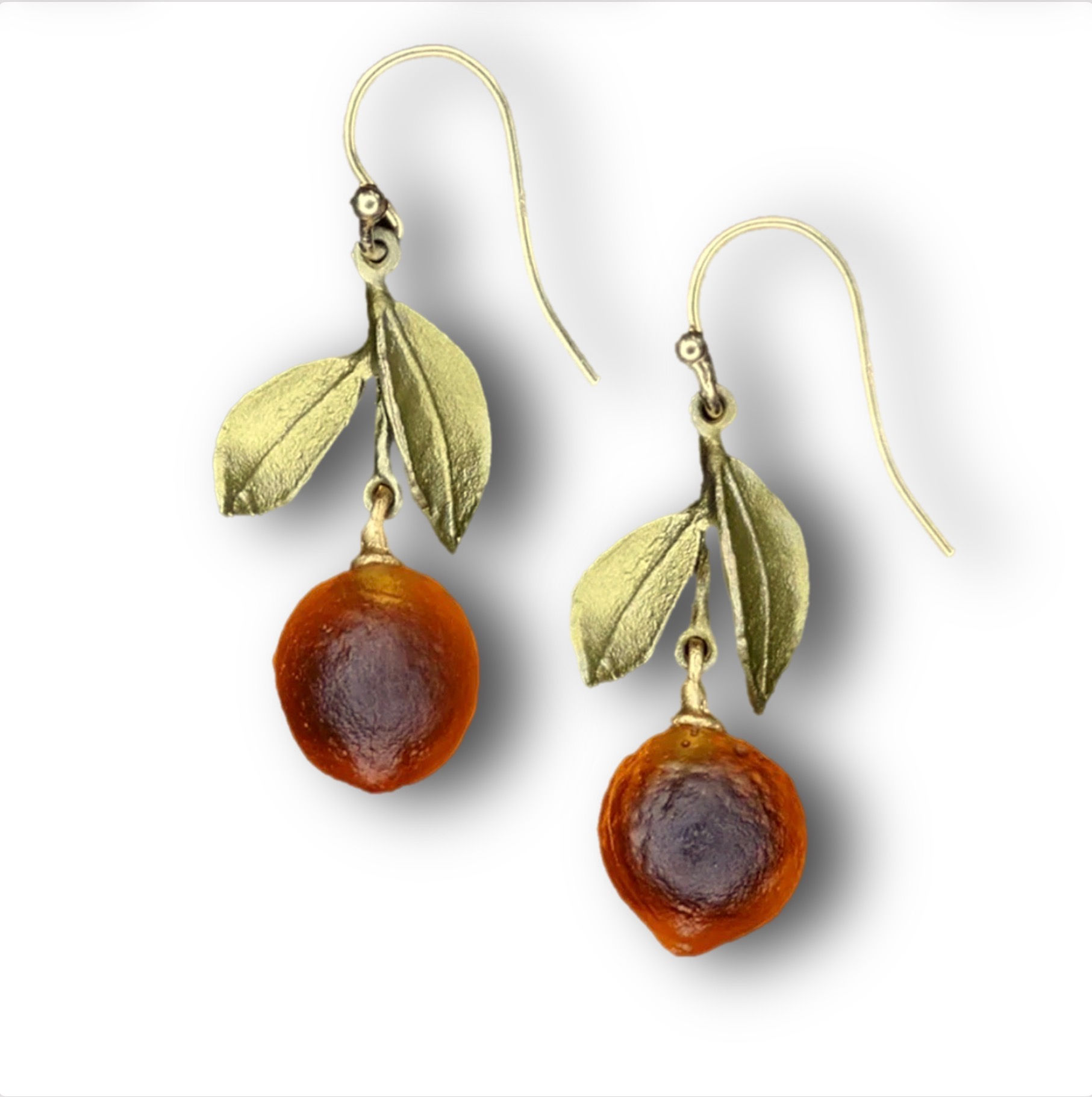 Michael Michaud Orange Blossom Leaf Dangle Wire Earrings Botanical Gift J