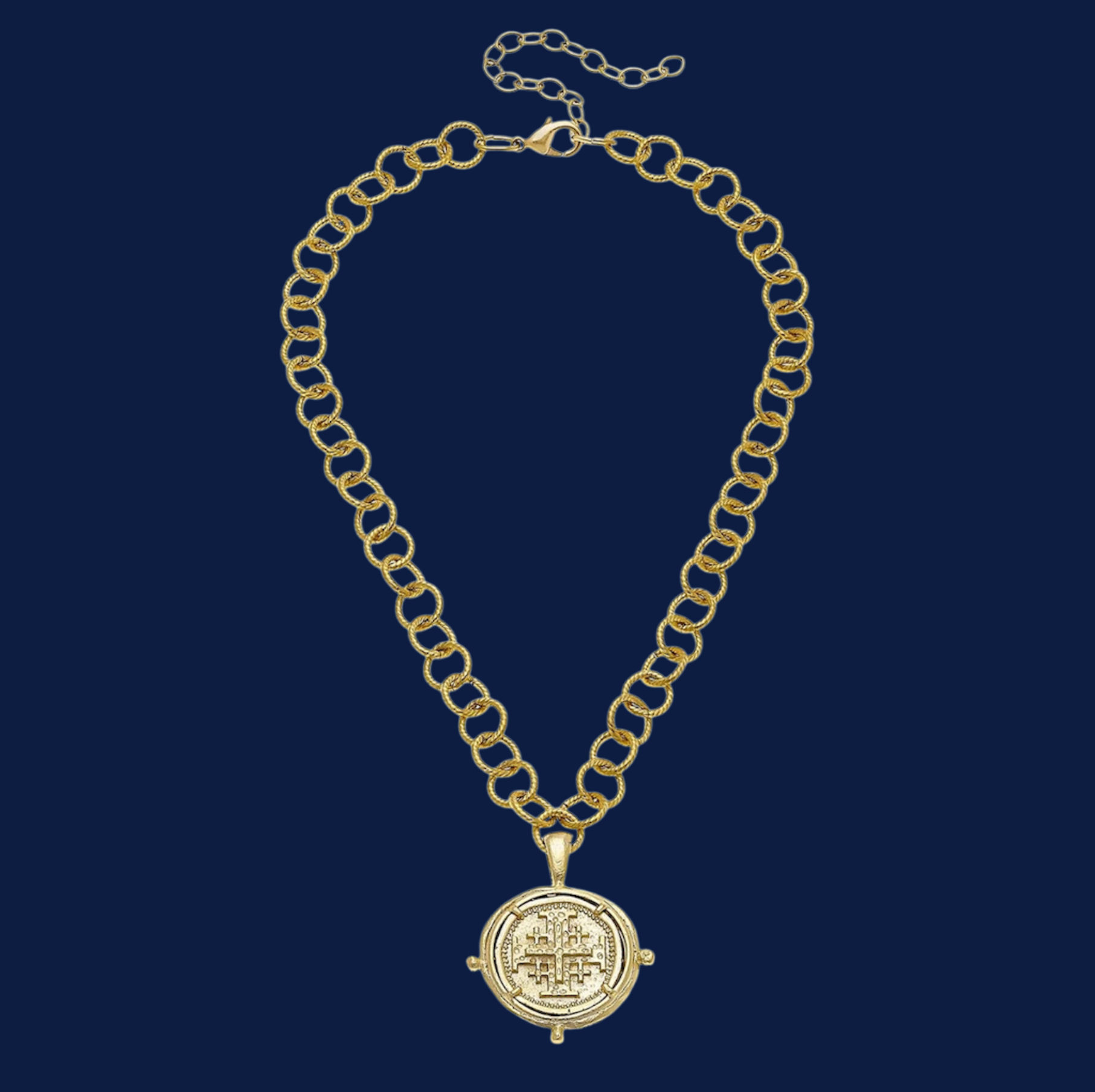 Susan Shaw Gold Cross on Cross Medallion Necklace Handcast Jewelry