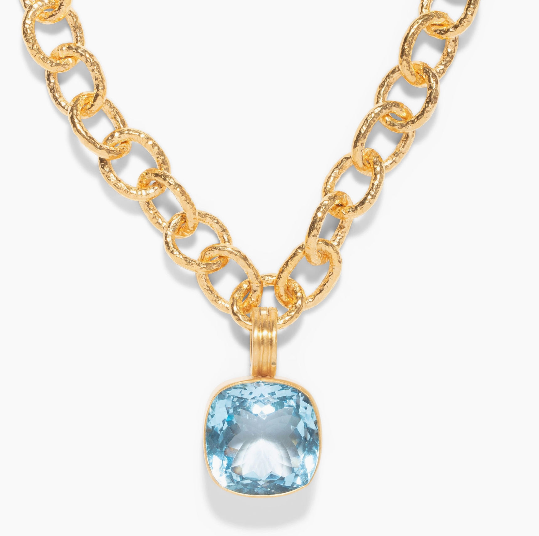 Dina Mackney Necklace Blue Topaz 34K Pendant Gold Chain Designer Fine Jewelry