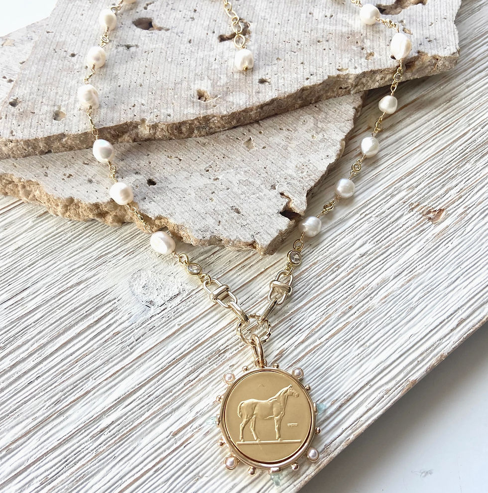 Thumbnail: VB & Co Horse French Coin Medallion Equestrian Necklace Jewelry