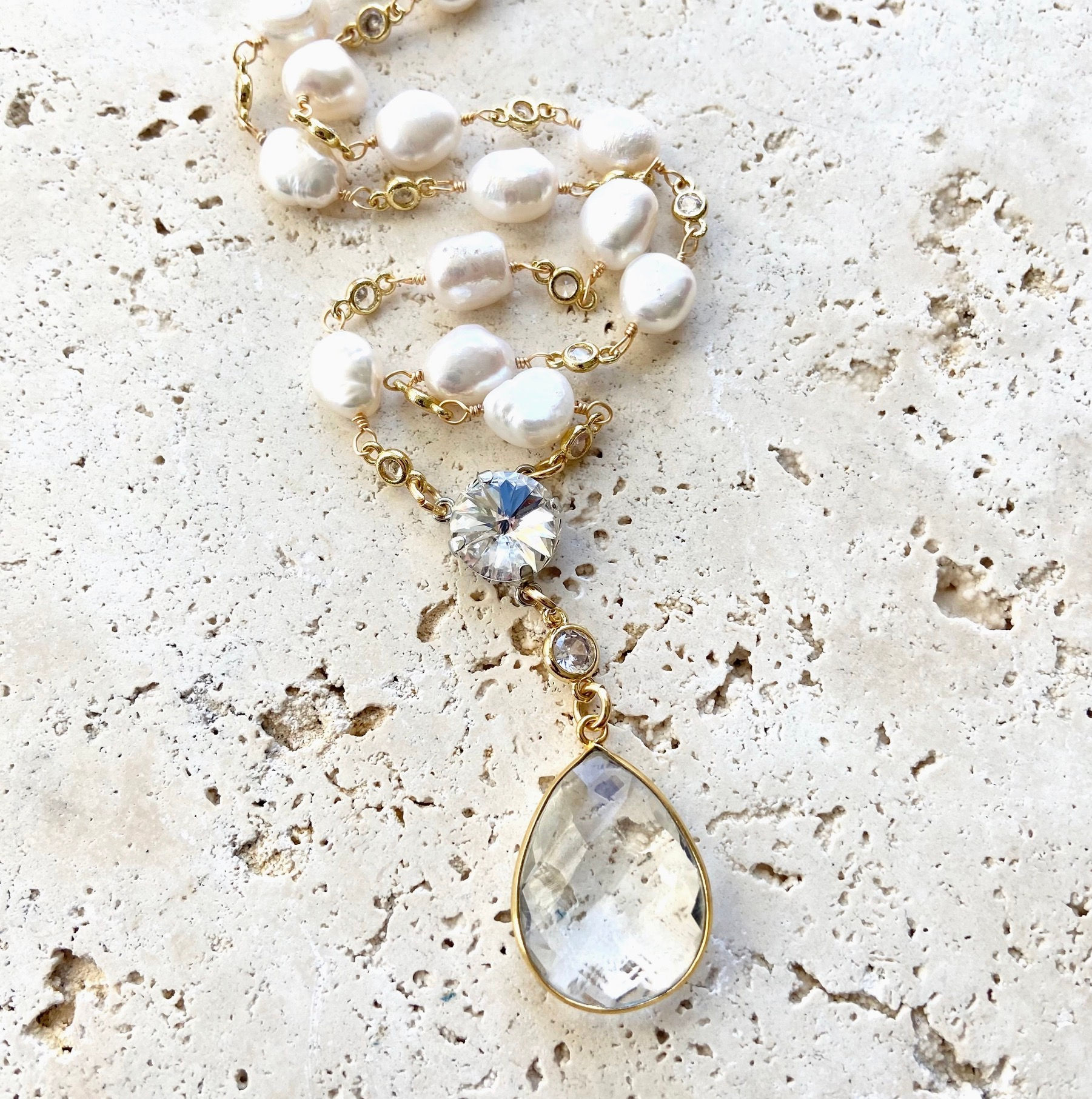 VB & Co N23209 Pearls with Crystal Quartz Pendant Necklace Jewelry